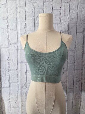 By Together S/M Vintage Basil Green Alo Low Open Back Knit Ribbed Brami